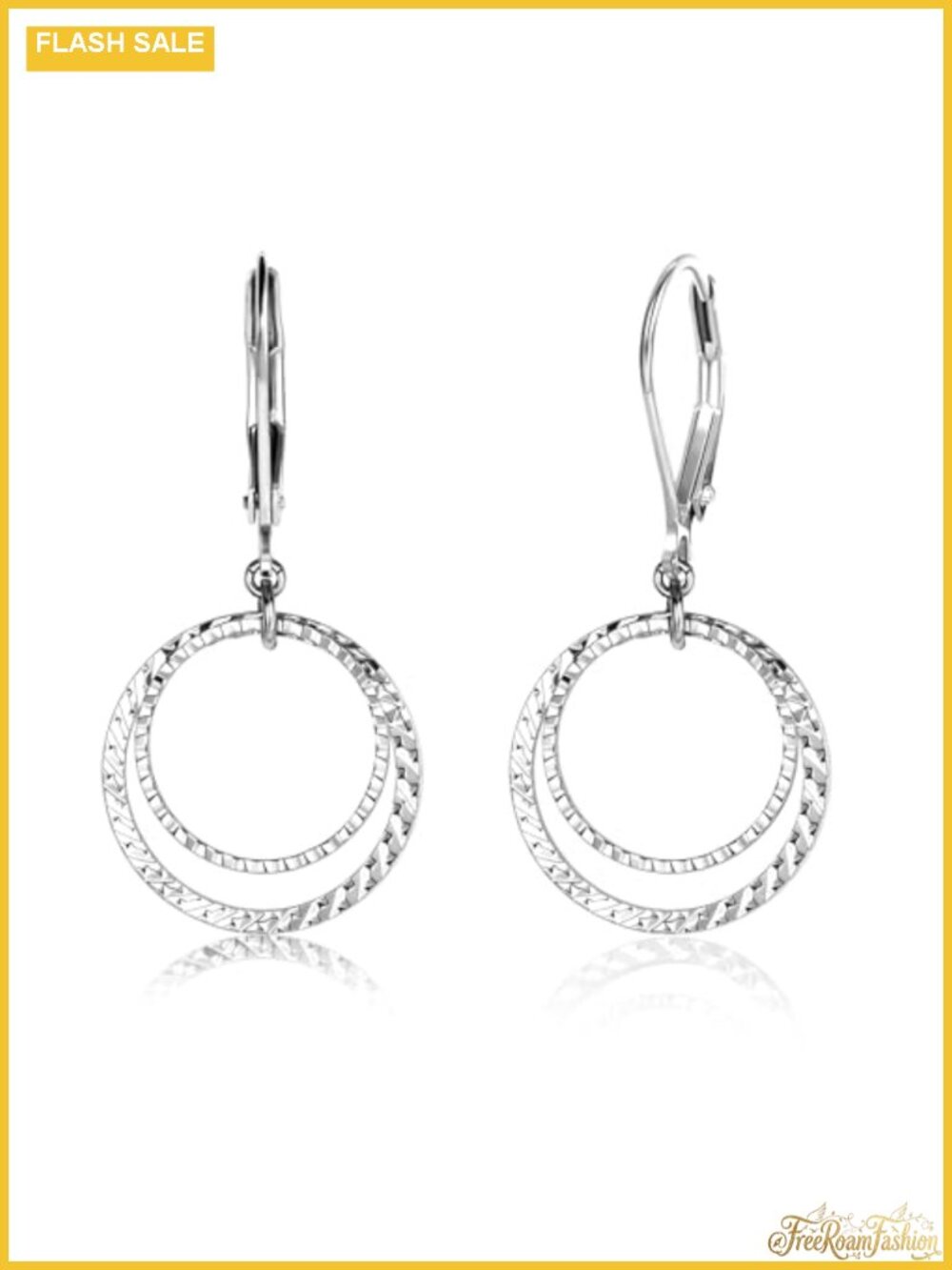 Silver Plated Brass Double Circle Dangle Drop Earrings Leverback